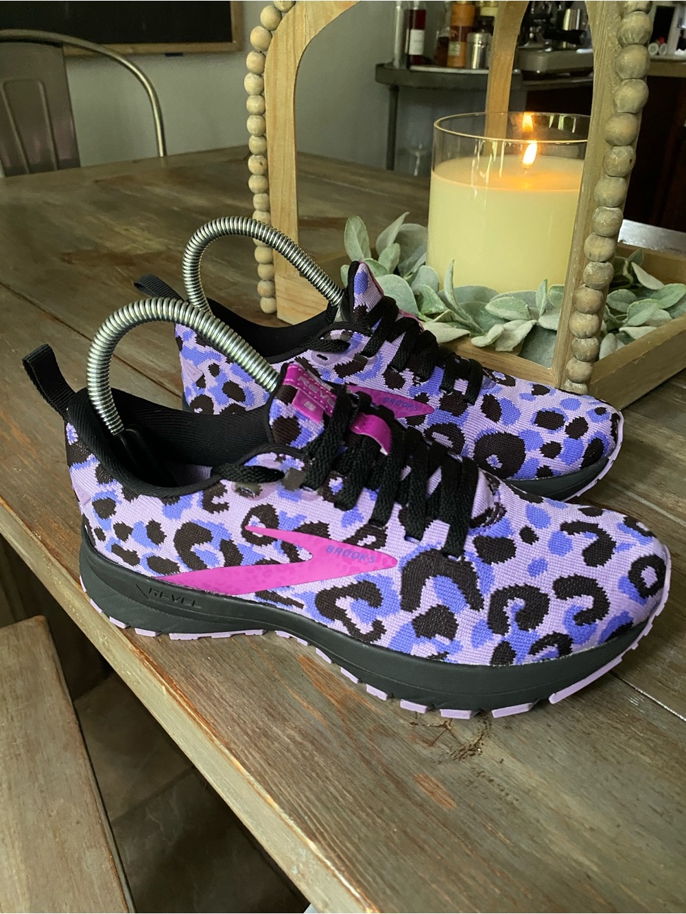 Brooks Women's Purple Black Pink Leopard Print Athletic Shoes - Picture 5 of 9